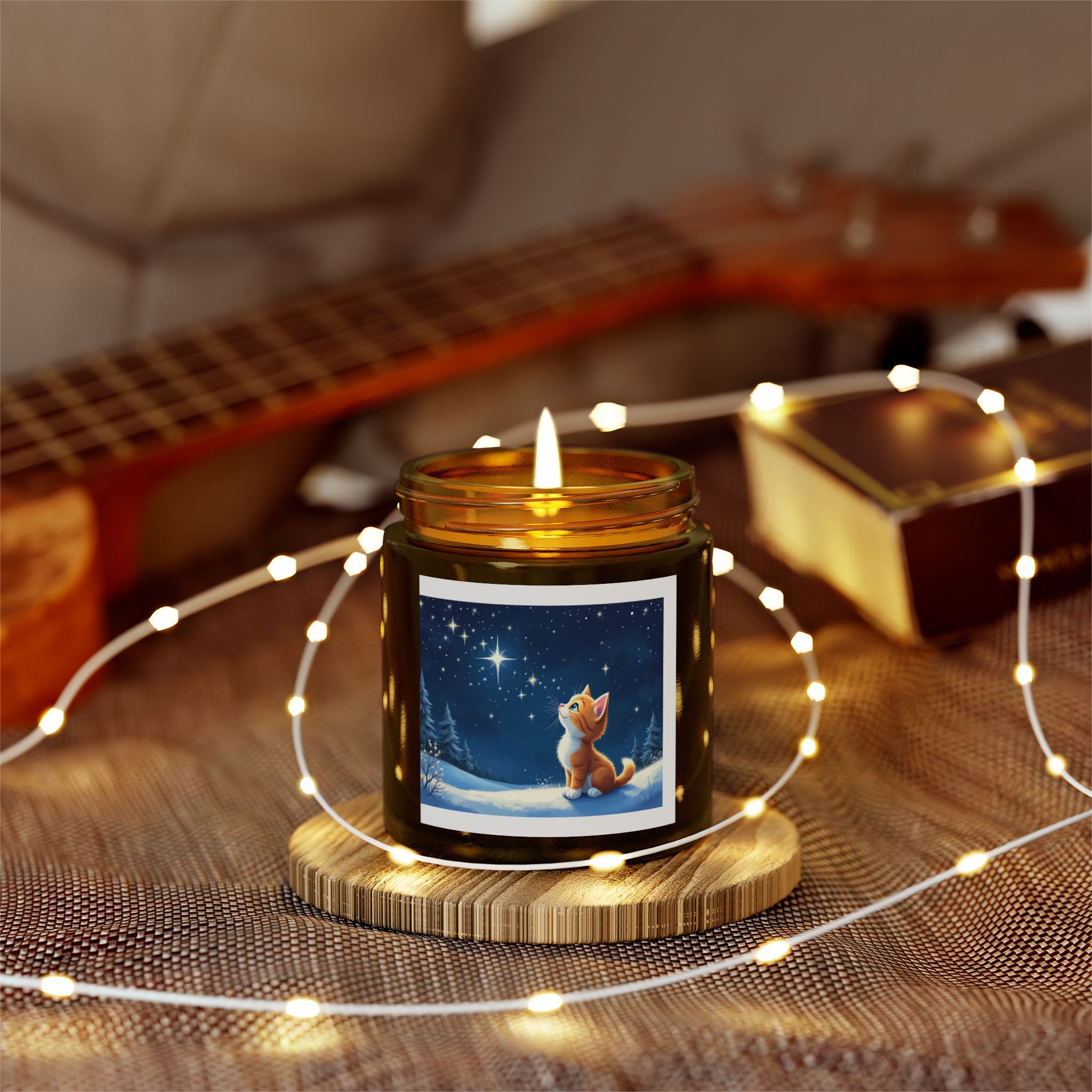 Scented Candle - Starry Night Kitten Design