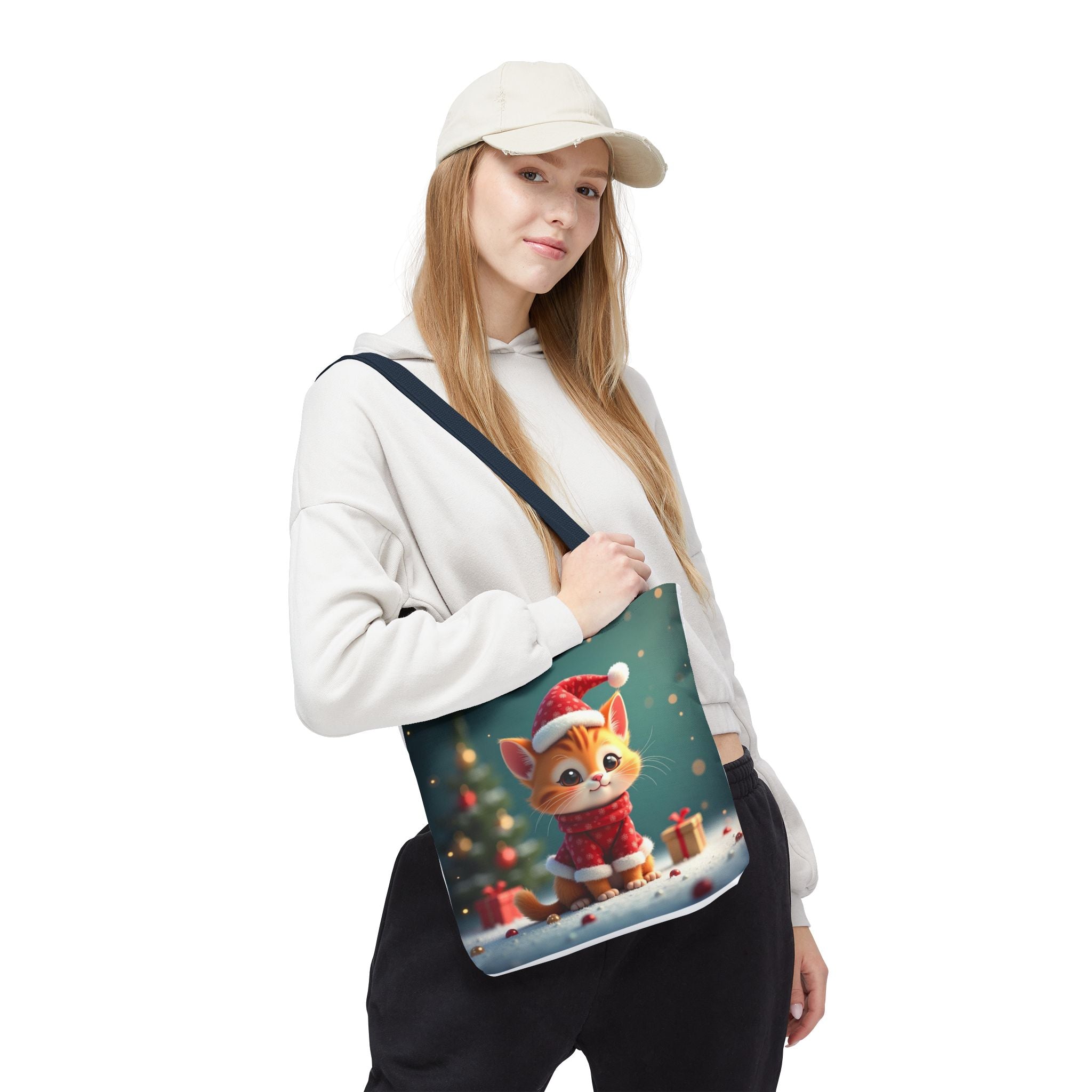 Christmas Tote Bag - Adorable Kitten and Snowman Design