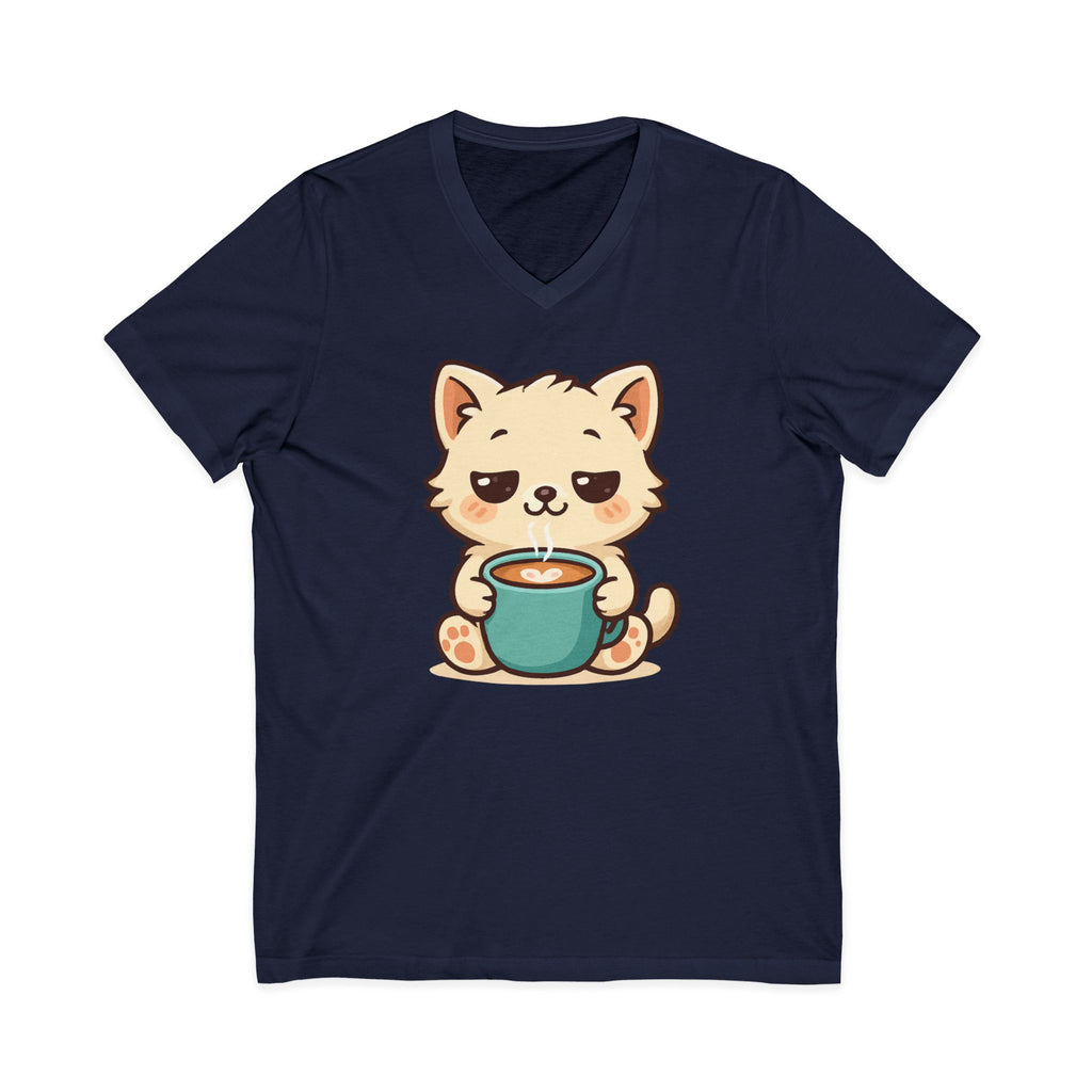 V-Neck Tee Cute Kitten Coffee Morning Love Shirt