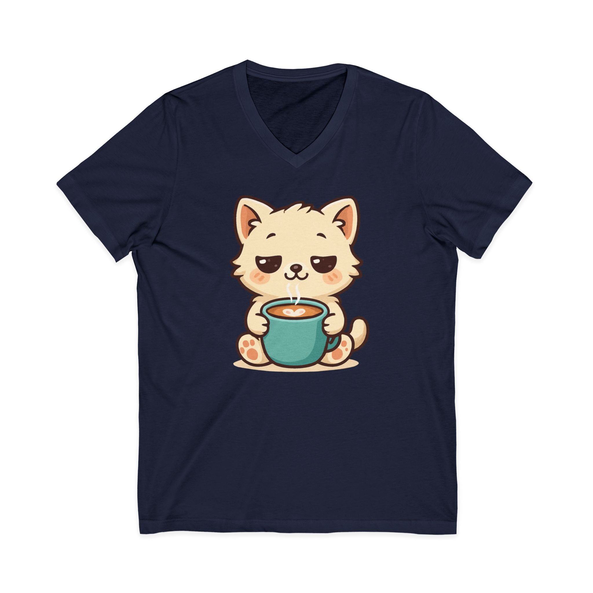 V-Neck Tee Cute Kitten Coffee Morning Love Shirt