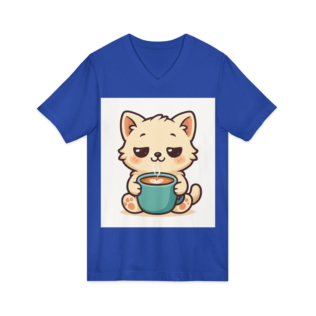 V-Neck Tee Cute Kitten Coffee Morning Love Shirt