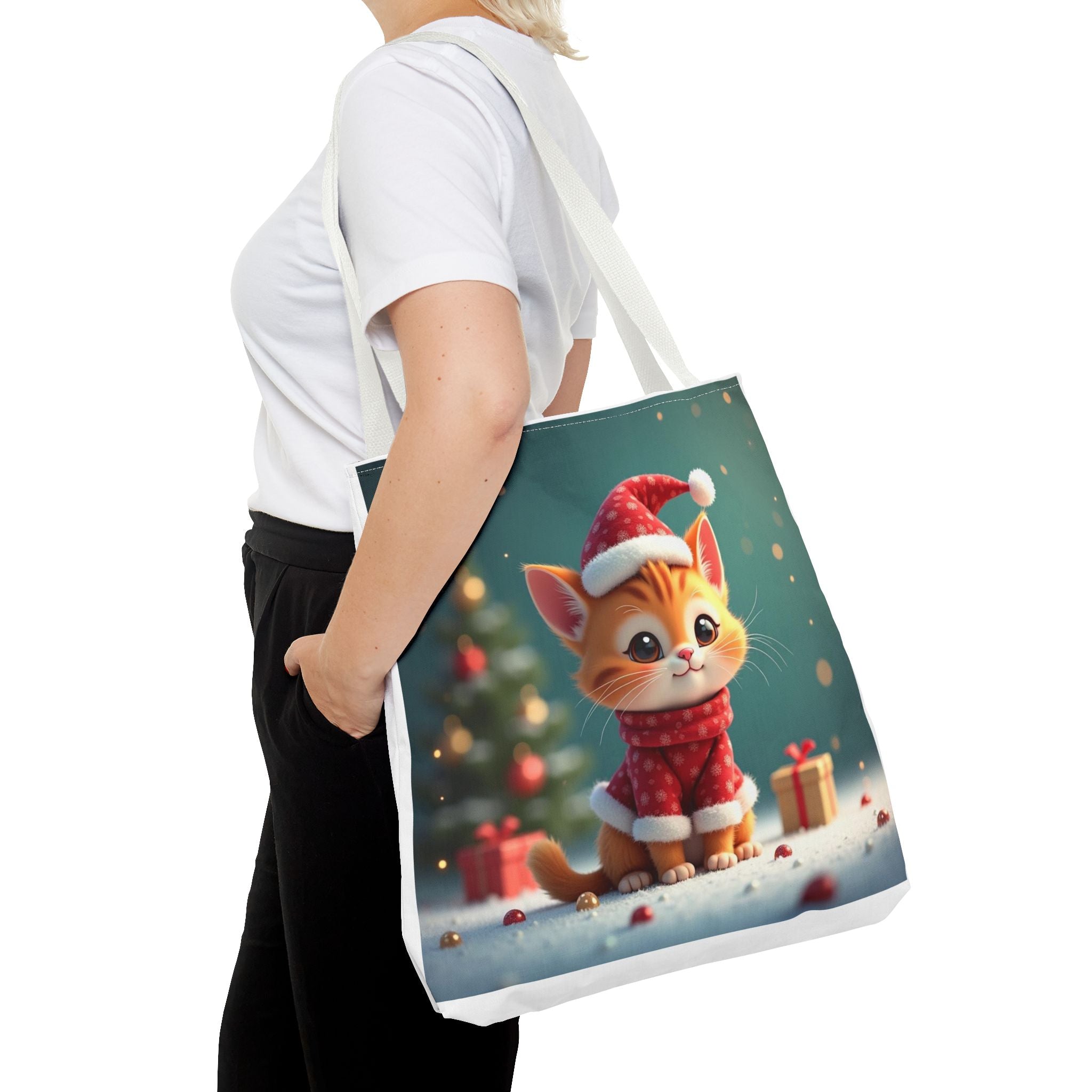 Christmas Tote Bag - Adorable Kitten and Snowman Design
