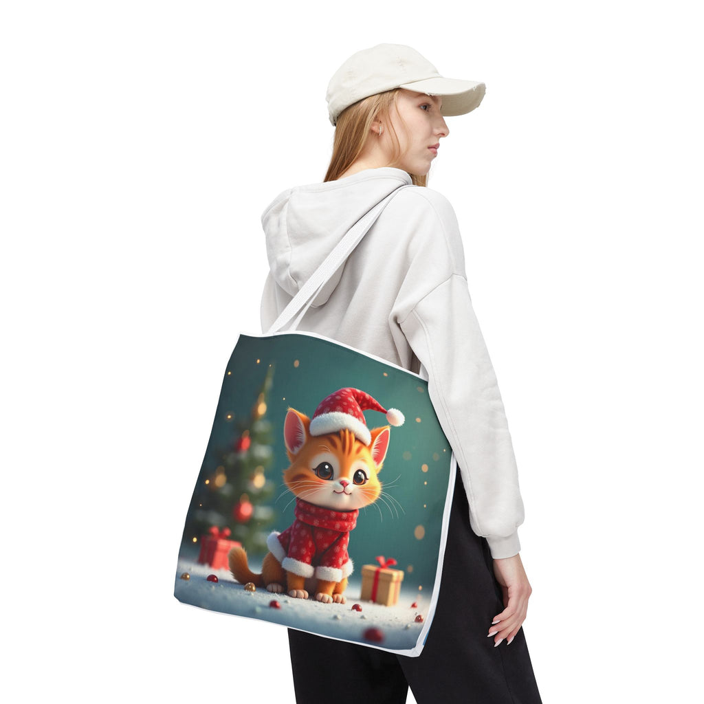 Christmas Tote Bag - Adorable Kitten and Snowman Design