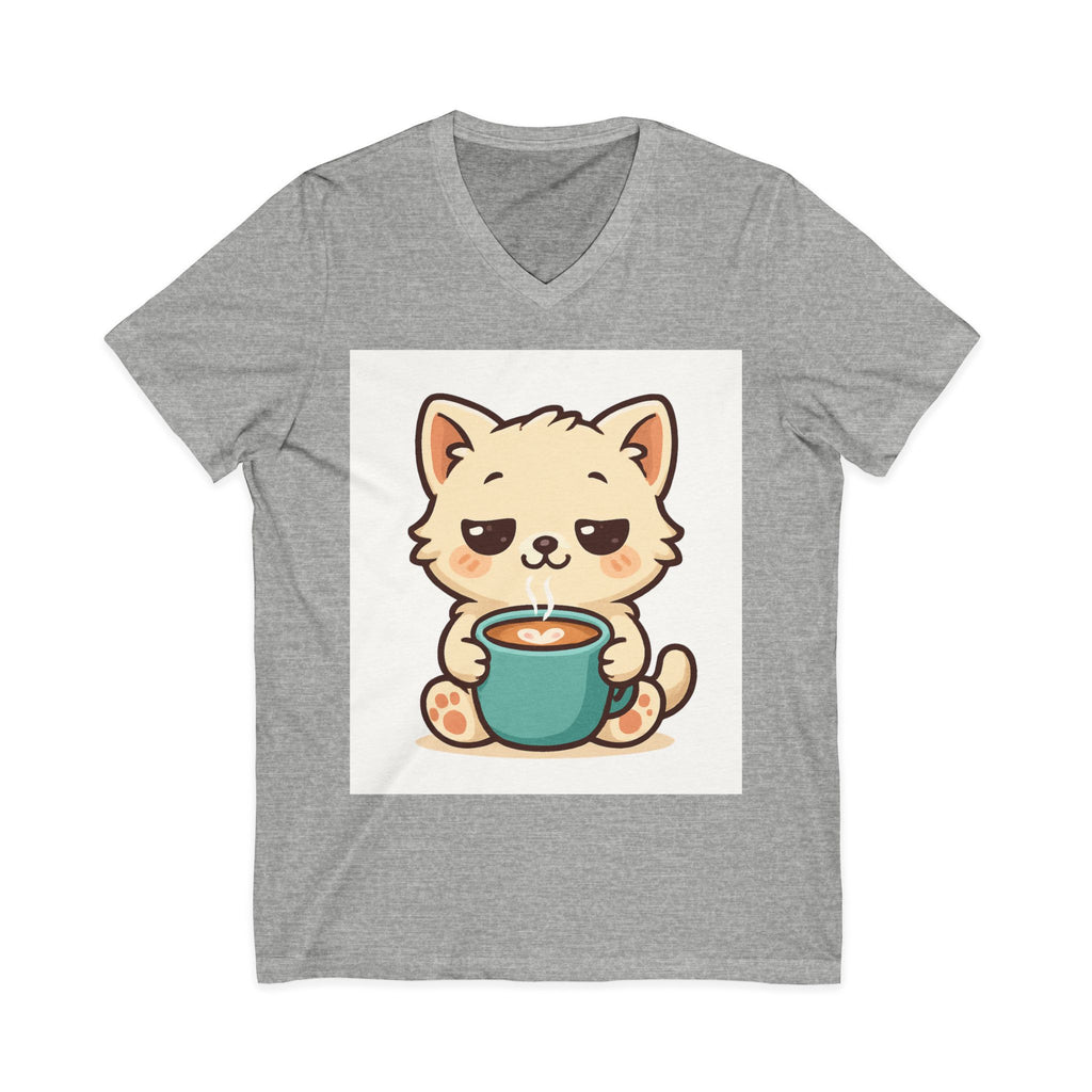V-Neck Tee Cute Kitten Coffee Morning Love Shirt
