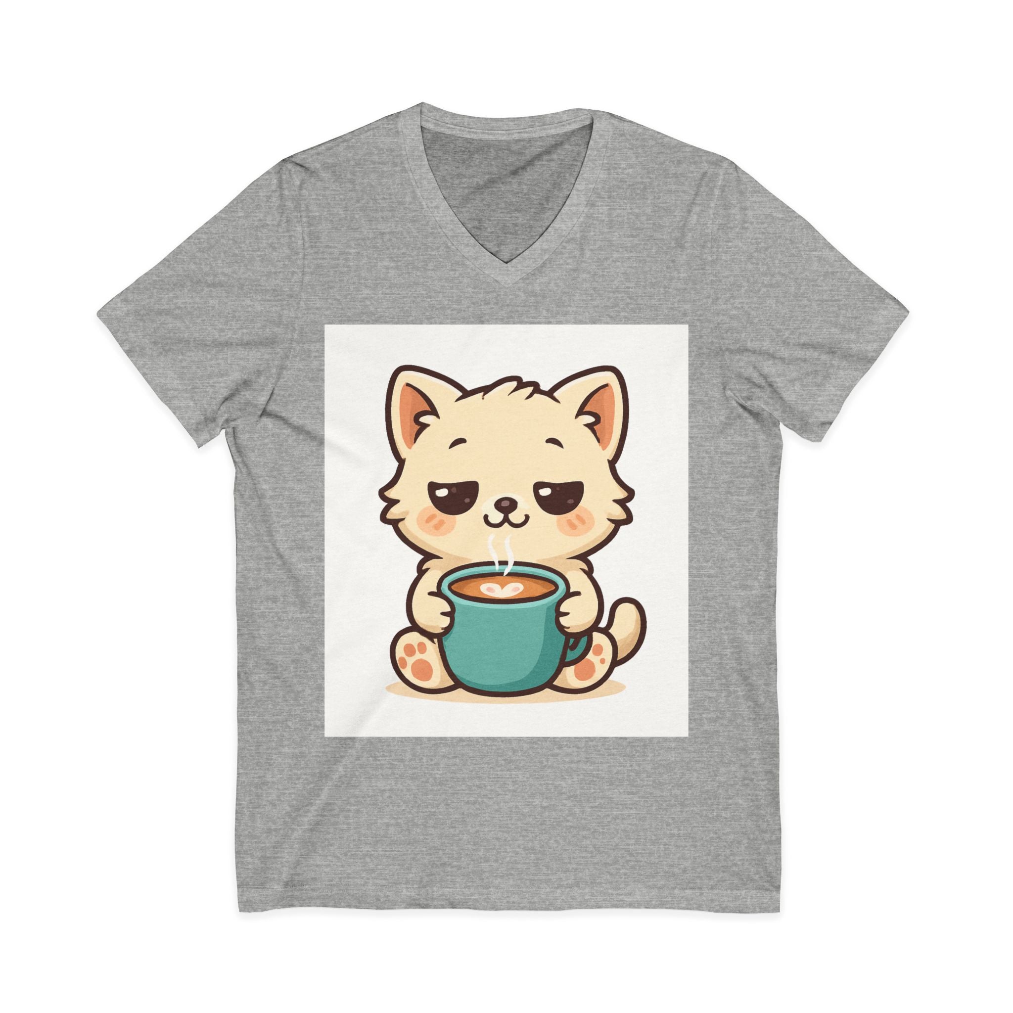 V-Neck Tee Cute Kitten Coffee Morning Love Shirt