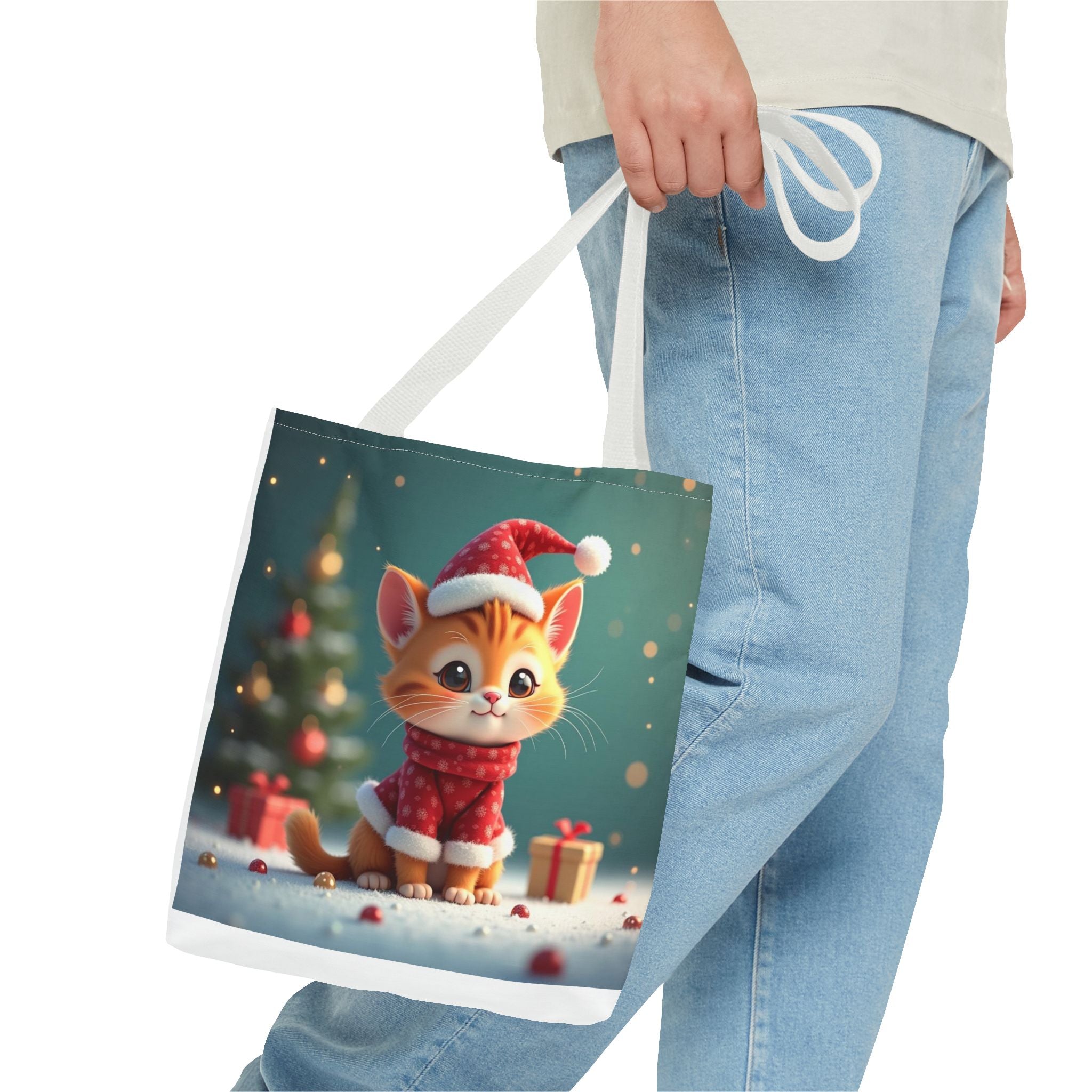 Christmas Tote Bag - Adorable Kitten and Snowman Design