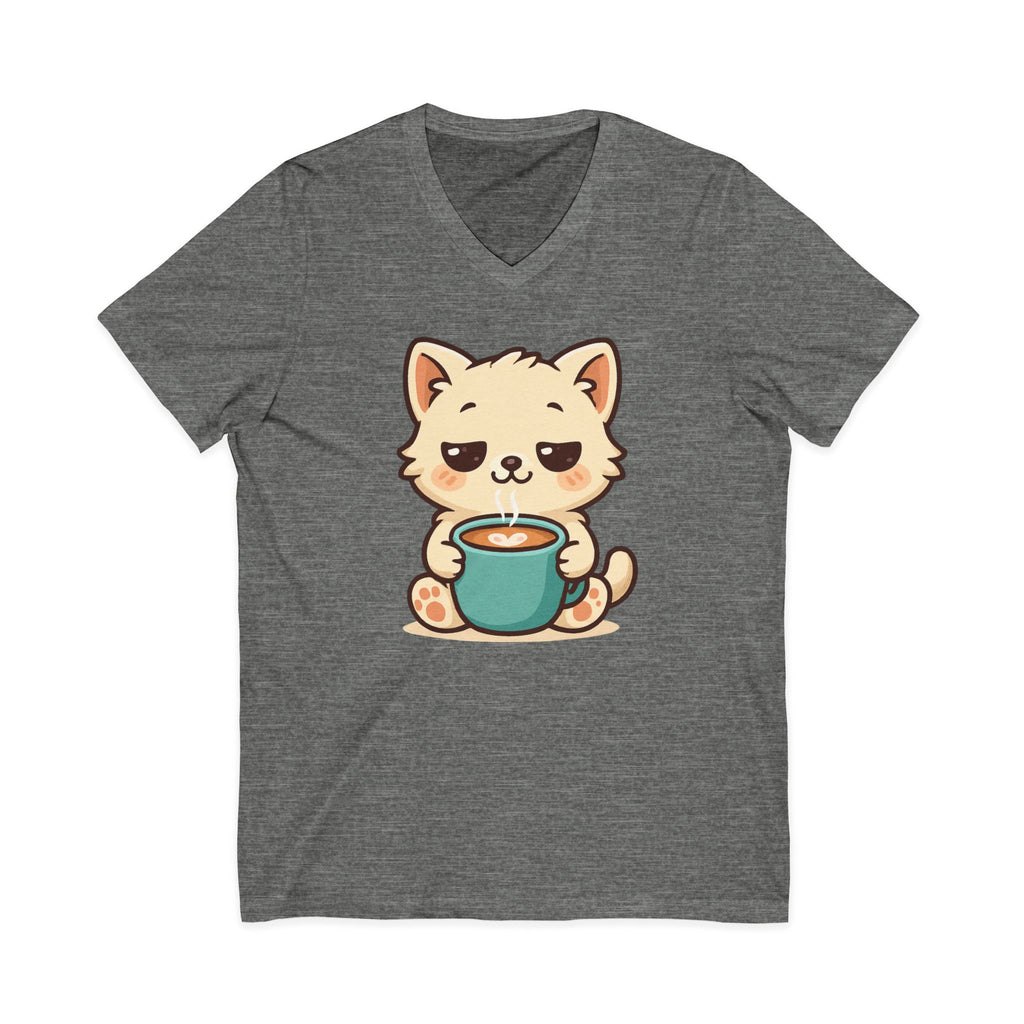 V-Neck Tee Cute Kitten Coffee Morning Love Shirt