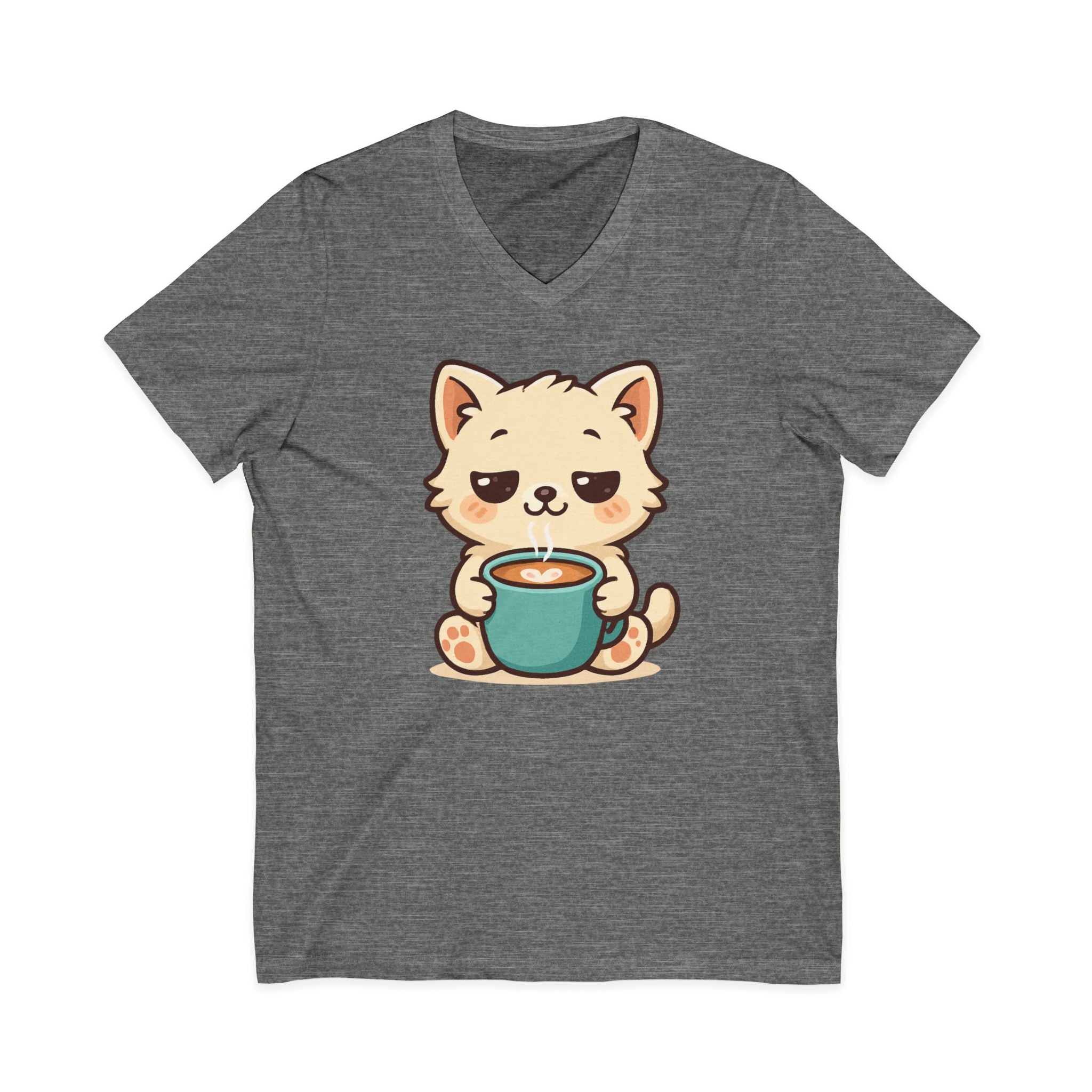 V-Neck Tee Cute Kitten Coffee Morning Love Shirt