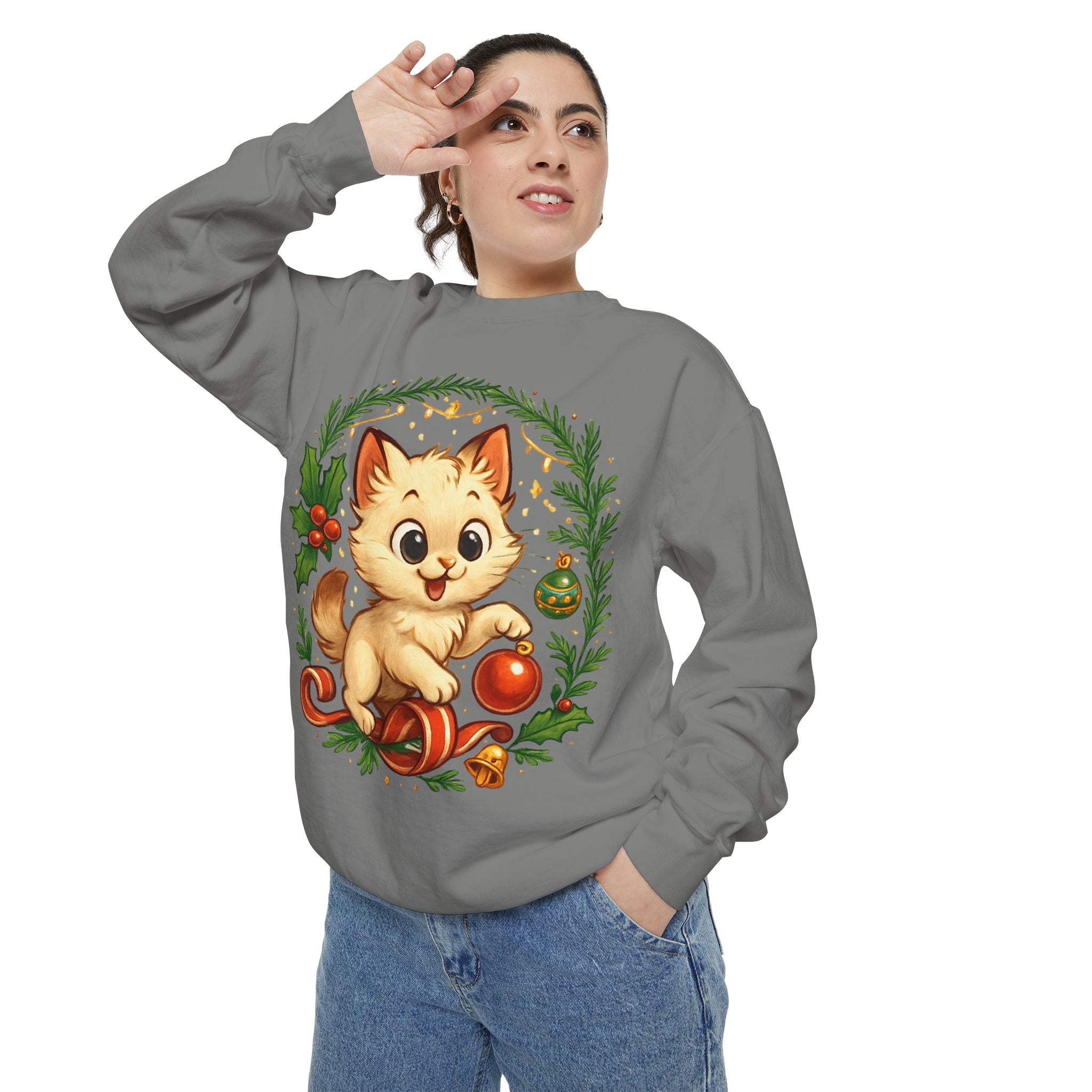 Adorable Cat, Christmas -Sweatshirt