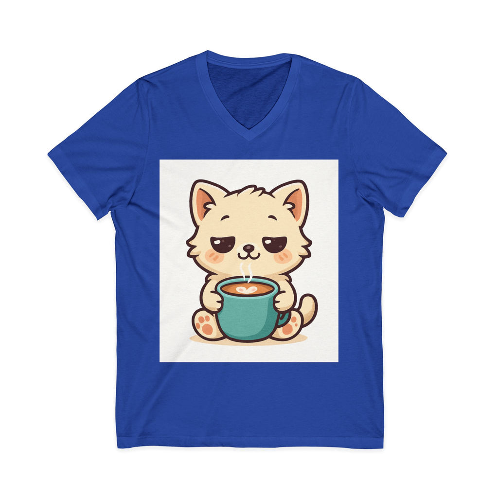 V-Neck Tee Cute Kitten Coffee Morning Love Shirt