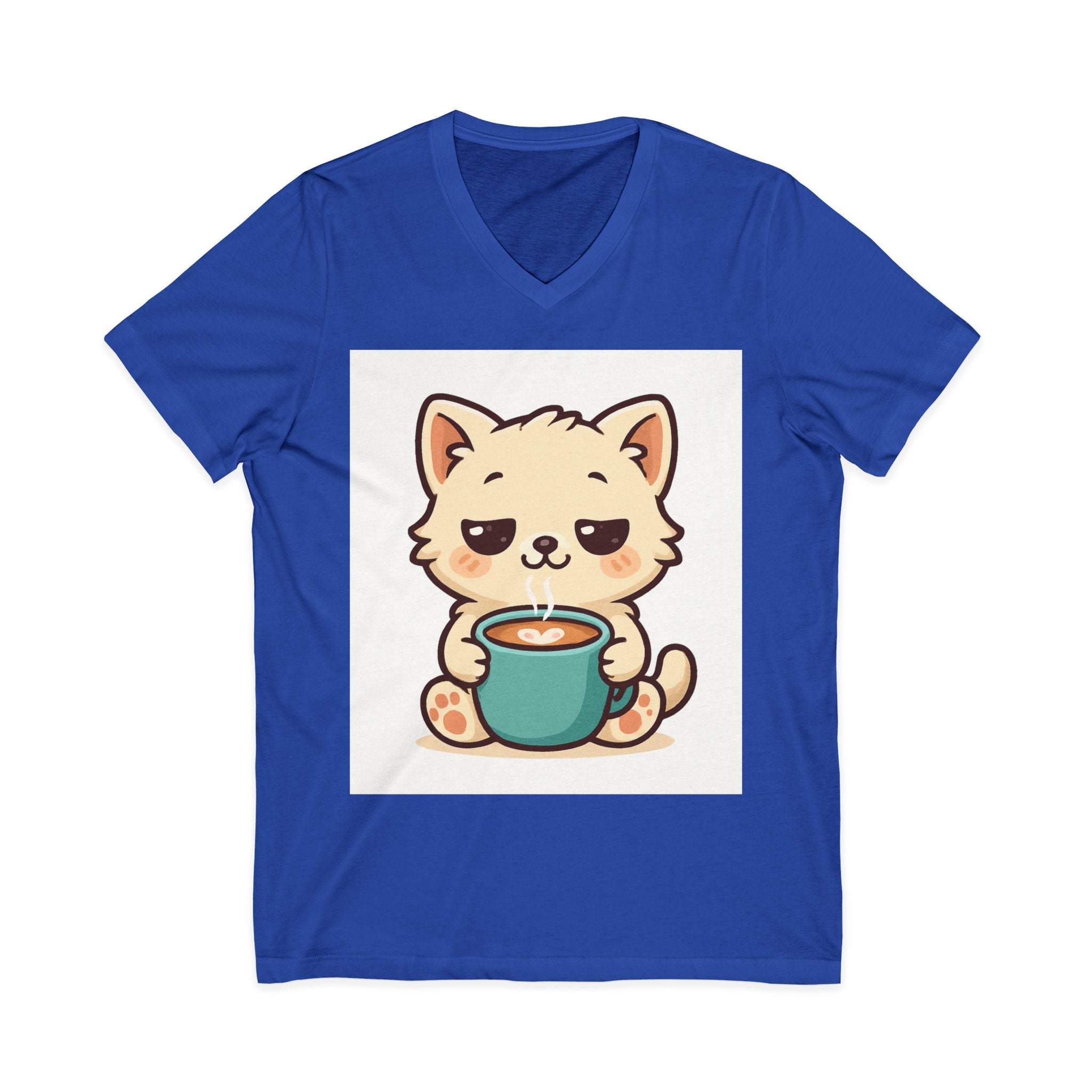 V-Neck Tee Cute Kitten Coffee Morning Love Shirt