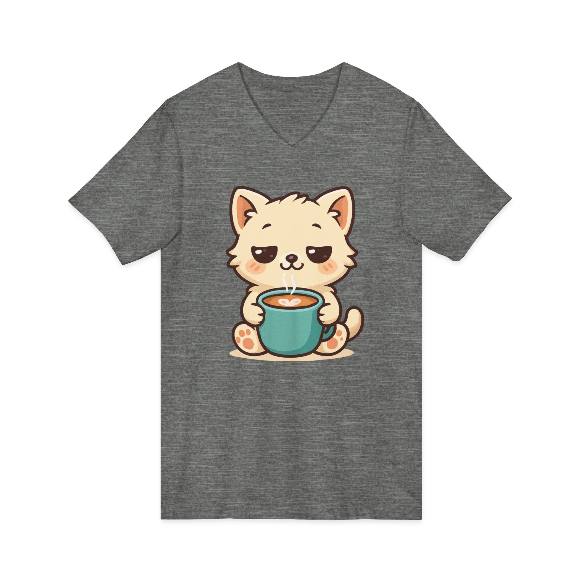 V-Neck Tee Cute Kitten Coffee Morning Love Shirt