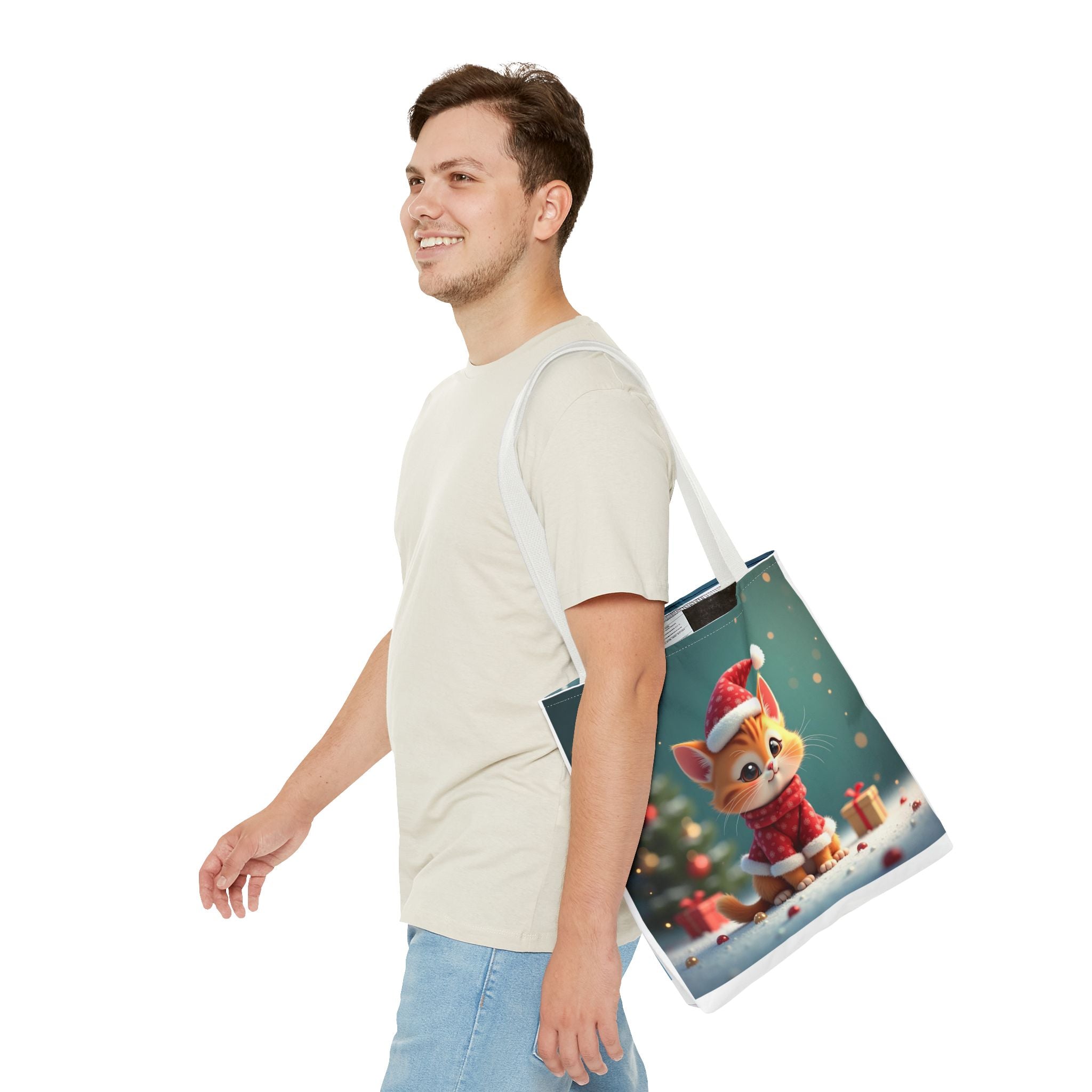 Christmas Tote Bag - Adorable Kitten and Snowman Design