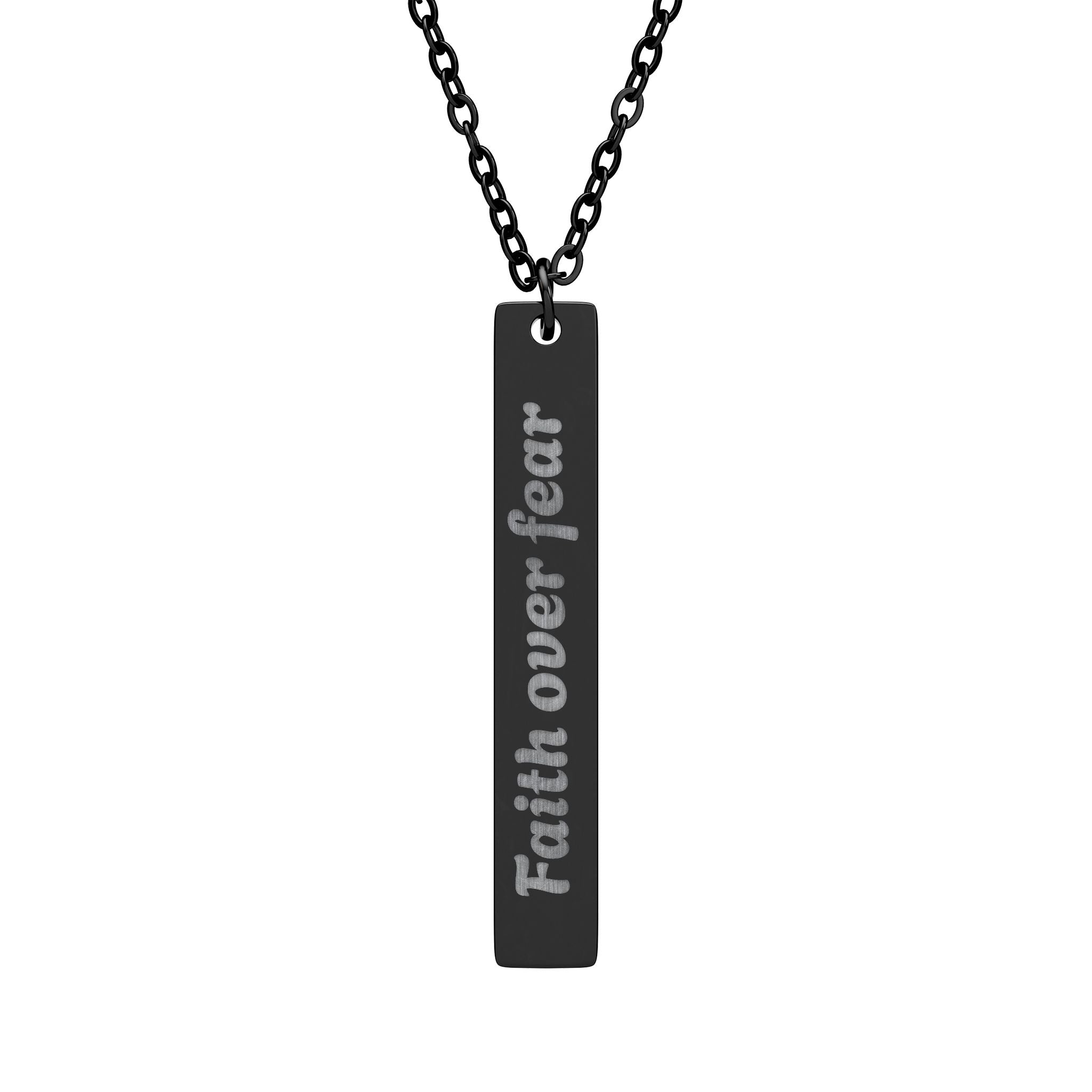 Necklace - Faith Over Fear Engraved Vertical Bar for Birthday, Christmas, Holiday, Anniversary